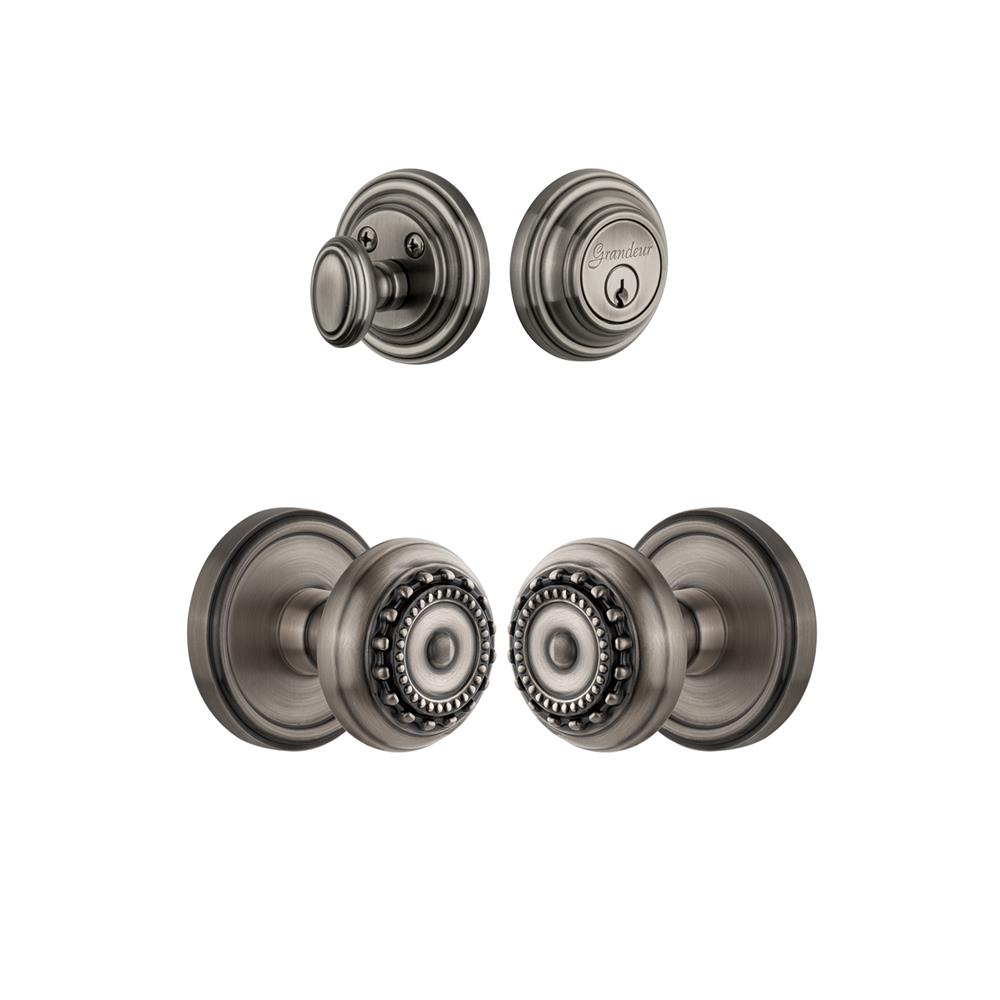 Grandeur by Nostalgic Warehouse Single Cylinder Combo Pack Keyed Differently - Georgetown Rosette with Parthenon Knob and Matching Deadbolt in Antique Pewter